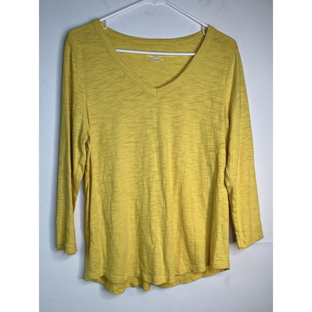 Chico's Yellow sz 1 M cotton modal top blouse 3/4